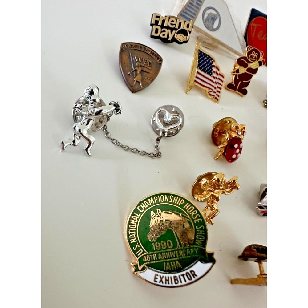 Pin Lot USA Flag Angel Horse ladybug Bear Sailboat Apple heart Set of 20 - Picture 3 of 8